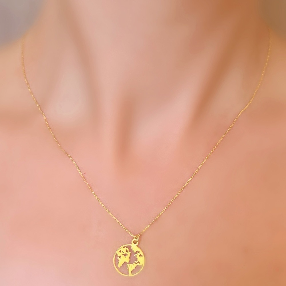 Sterling Silver Earth Necklace, Globe World Necklace, Minimalist Travel Necklace